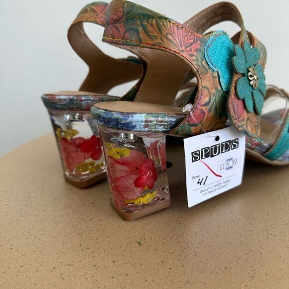 Spring Step L’ Artiste Women’s Casbelle Dried Flower Lucite Black Heel Sandal - Picture 4 of 10